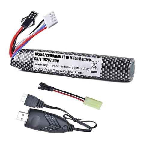 Airsoft 11.1V Battery 2000mAh with Charging Cable, Fast Battery for Splatter Ball Gel Water Bead Blaster Rechargeable Batteries-1 Pack Cover