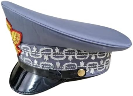Italian Army General Visor Cap, Military Style Replica Hat, Gray with Embroidered Crown Emblem