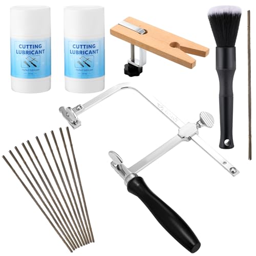 Lothee 4 in 1 Professional Jewelers Saw Set Include Saw Frame 144 Blades Wooden Pin Clamp Wood Metal and Cutting Lubricant