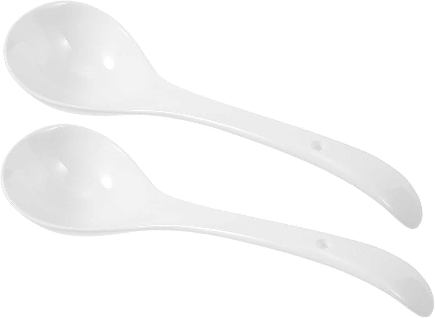 Porcelain Soup Spoons Large Ceramic Serving Ladles 2pcs Set White Porcelain Kitchen Utensils for Soup and Cooking