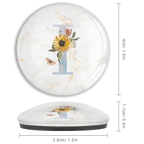 Imanes de monograma inicial I para nevera con diseño de girasol y cristal redondo 4