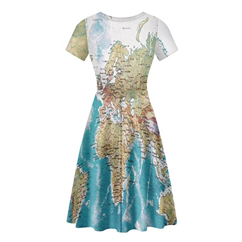 Image of POLERO Women Puffy Swing Elegant Party Midi Dresses Short Sleeve Round Neck A-Line Dress