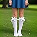 White Women Girl's Fashion Knee High Socks with Bow Womens Lace Ruffle Knee High Socks Girls Kawaii Lolita Stockings Cotton Bow Style Frilly Long Sock for Daily Wear Dating Performances Parties