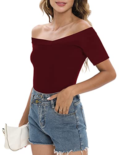 Image of Sarin Mathews Womens Shirts Off The Shoulder Tops Sexy V Neck Slim Fit Shirts Tops Blouses