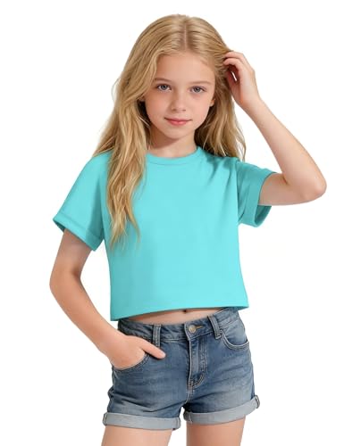 Image of Girls Crop Tops Short Sleeve T-Shirts for Girl Crew-Neck Basic Tee Size 7-14 Years