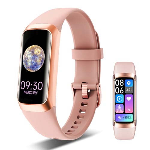 Image of Fitness Tracker Pedometer Smart Watch with 1.1 inch AMOLED Screen 24 /7 Heart Rate Monitor, Blood Oxygen & Blood Pressure Monitor, Body Temp Monitor, Sleep & Calorie Tracker, Pink