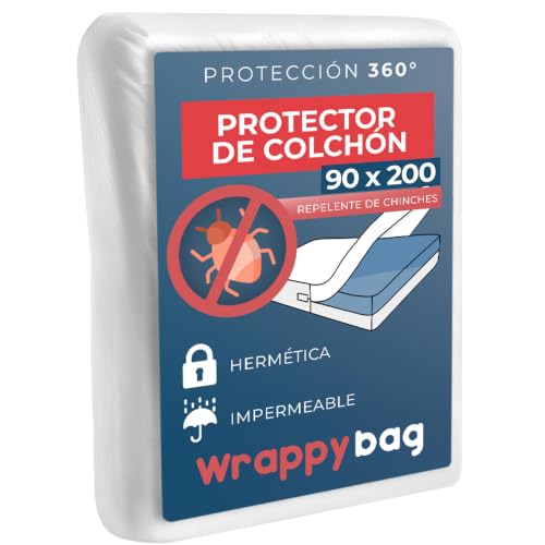 Wrappybag Funda Protectora para Colchón - Protector de Colchón Impermeable Antichinches y Antiácaros – Funda Integral sin Tratamientos Químicos para Camas de 90 x 200 cm – Disponible en 19 Tamaños