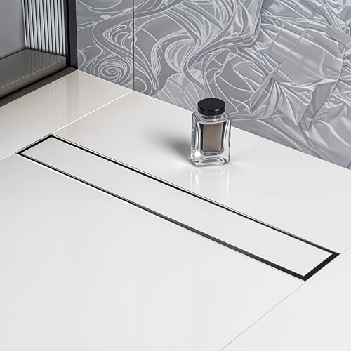 Ruhe® Tile Insert Shower Drain Channel | 24 x 3 Inches Waste Water Floor Drain for 13mm Tile | 304 Stainless Steel Invisible Shower Drain Channel | Drain Channel with Cockroach Trap and Side Hole