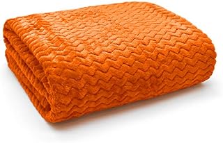 Ashley Mills Super Soft Throw Blanket Flannel Sofa Throw Teddy Soft Plain Blanket 127x152cm 3D Chevron Pattern (Chevron Orange, 127x152 cm)
