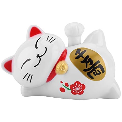 Mootea Fortune Lucky Cat Solar Powered Adorable Lazy Lying Waving Beckoning Fortune Lucky Cat Car Accessories,White(#2) Cover