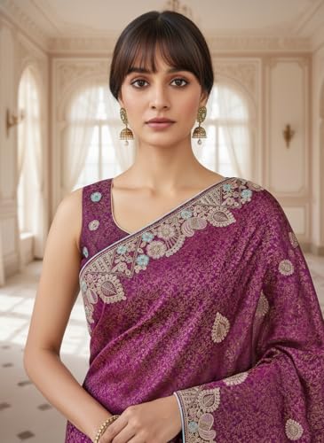 Image of Glory Sarees Women's Pure Soft Silk Banarasi Saree Traditional Embroidery Paisley Border With Blouse Piece (Qualamkars 103 Parent A)