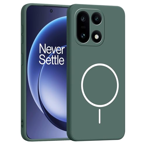 Image of amazon basics Back Cover for OnePlus 15 5G | Ultra Slim Soft Rubberised Case | Magsafe Logo Printed (Not Magsafe Compatible) | Camera Protection - Green