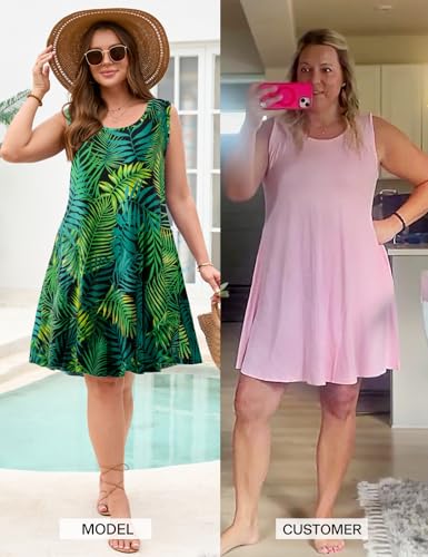 Image of JollieLovin Women Plus Size Curvy Summer Tank Sun Dresses Sleeveless Causal T-Shirt Dress Beach Swing Cover up(L-5X)
