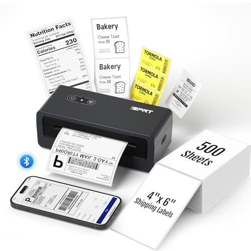 iDPRT Bluetooth Thermal Shipping Label Printer, with 500 Sheets 4x6 Label Paper Labels Printer for Amazon
