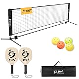 NQV Pickleball Set with Net - 10FT Half Court Size Net+2 Wood Paddles+4 Balls+1 Bag, Pickleball Kit Portable Outdoor Driveway Indoor for Adults Kids Family Beginners