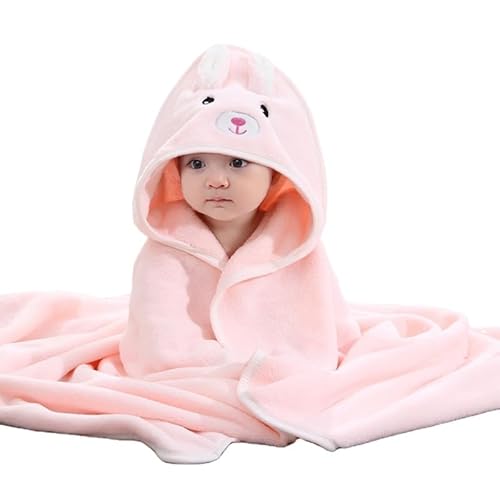 Theodate Pierre Hooded Baby Bath Towel, Animal Design with Hood, Soft Absorbent Towel for Infants and Toddlers, 80/80 inch Multiple Colors Available (Pink)