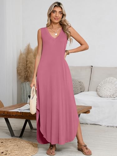 Image of BELAROI Womens Plus Size Maxi Dress Sundress Summer Casual Sleeveless V Neck Pockets Beach Swimsuit Coverup Loose
