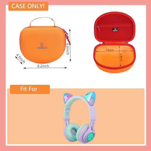 Image of Tourmate Hard Travel Case for Riwbox CT-7 / CT-7S Cat Ear LED Light Kids Wireless Headphones, Protective Carrying Storage Bag (Orange&Yellow)