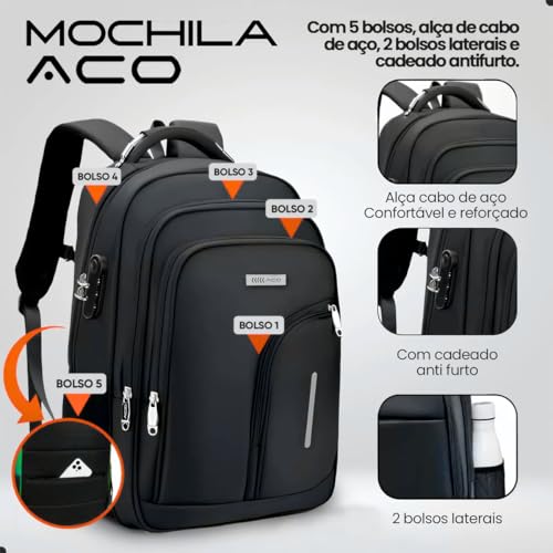 Mochila Grande Masculina Feminina Notebook Executiva Antifurto Impermeável Escolar Faculdade Passeio