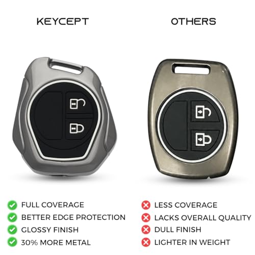 Image of KEYCEPT Metal Key Cover for Suzuki Swift, Dzire, Ertiga, Baleno, Grand Vitara, Celerio, WagonR, Brezza, Scross, Fronx, Jimny, Ignis 2 Button Remote Key Cover with Keychain (Long Keychain)