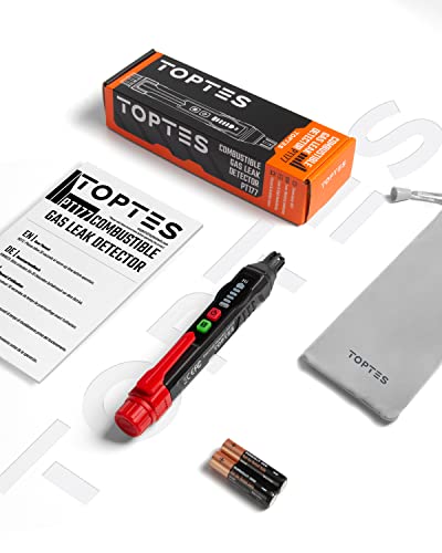 Natural Gas Detector, Toptes Pt177 Gas Leak Detector With Audible & Visual Alarm, Portable Gas Sniffer To Locate Combustible Gas Leak Sources Like Methane,Propane For Home (Includes Battery X2)-Red #TOP6