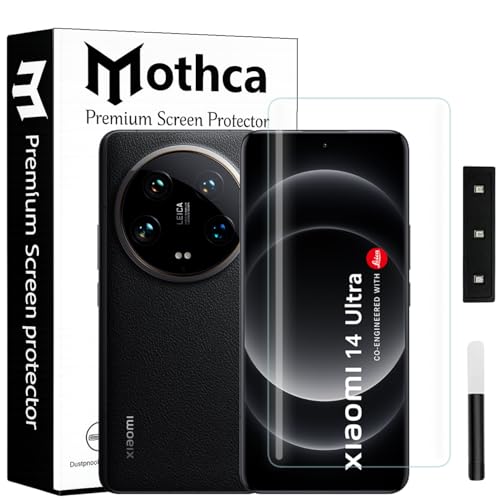 Image of Mothca Curved UV Tempered Glass Screen Protector for Xiaomi 14 Ultra | Transparent | Pack of 1 | Full Screen Coverage with UV Installation Kit