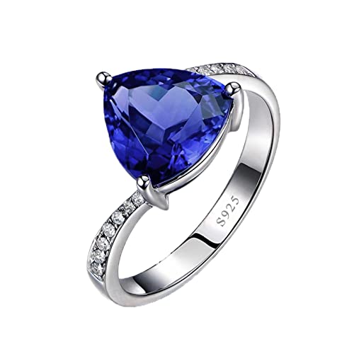 Alliance Femme, Bague Fine Argent Femme Bleu Ovale Zirconium Bijoux de la Saint - Valentin Taille 55