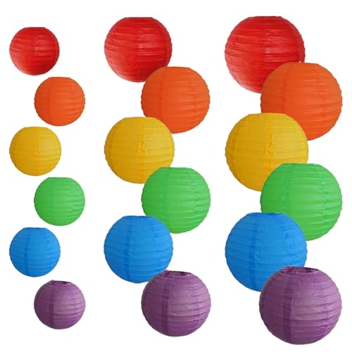 18 lanterne di carta colorate, lanterne di carta, rotonde, cinesi rotonde, paralume in carta dipinta a mano, utilizzato per pittura e decorazione (18 colori)