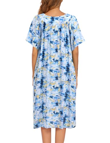 Image of Ekouaer Womens Nightgown Short Sleeve House Dress with Pockets-Floral Print Mumu Dress