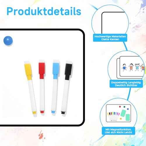 2er Set Magnetwand Whiteboard - Magnettafel Kinder Klein Doppelseitig Trockenabwischbar, A4 Schreibtafel Mit Stiften Radiergummi, 30x21cm Magnetisches Whiteboard