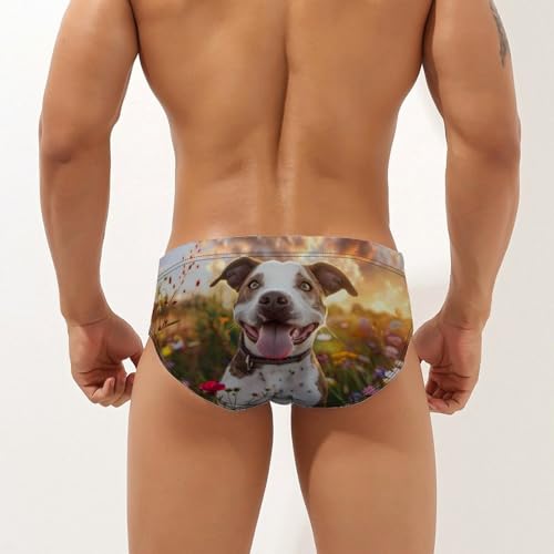 Pit-Bull Dog Flowers Novelty Men's Brief Swimwear Pants Swimming Trunks Beach Shorts Underwear2