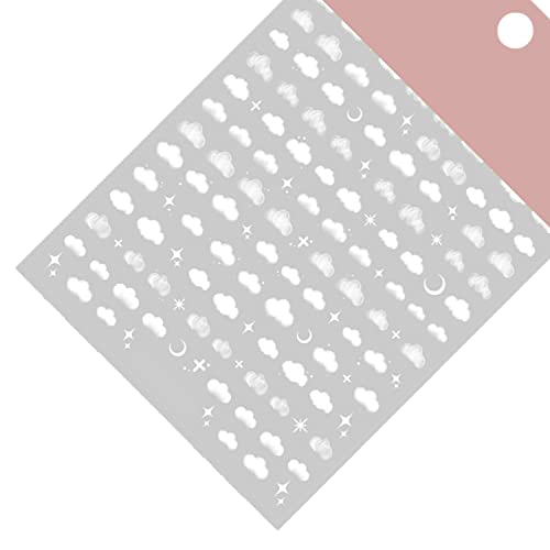 Night Sky Nail Art Sticker Decals 3D White Moon Star Cloud Pattern Nail Tips Semi Transparent Design Fashion Charm Diy Toenails Nail Tattoos For Women Girls Manicure Nail Decoration (2 Sheets) #TOP3