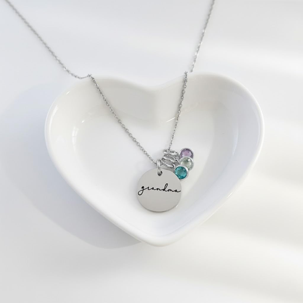Personalized Gift Custom Gold Disc Mom Necklace Grandma Gifts Birthstone Necklace for Mom Mama Nana Gigi Mimi Birthday Gift Anniversary