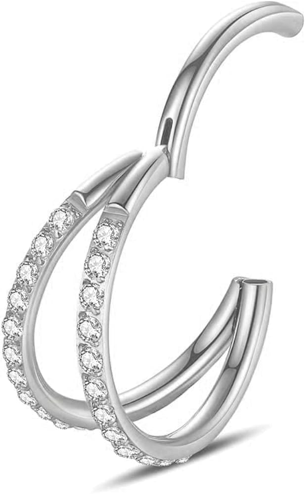 Miniatura 7 de Yaoyaoyors Aro de nariz de acero inoxidable de 20 G, 18 G, 16 G, 14 G, 14 G, acero inoxidable, clicker para tabique tripledoble sin costuras, con