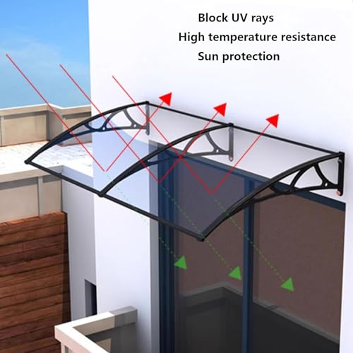 Auvent de porte 60x520 cm en polycarbonate transparent avec support aluminium robuste - 8