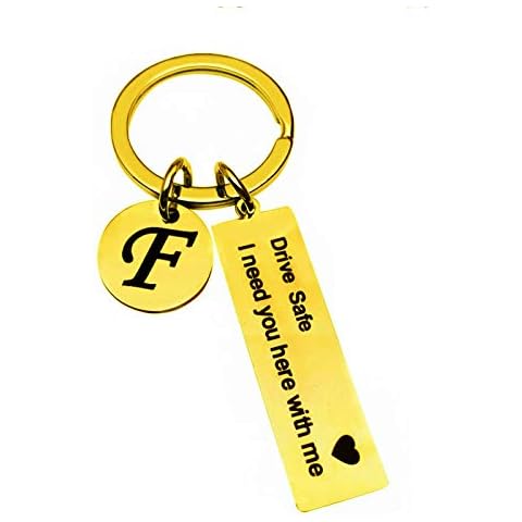 Stainless Steel Key chain Letter F Keychain Drive Safe I Need You Here with Me Gold for Women Men Boyfriend Girlfriend Mom Dad Husband Christmas Valentines Day Father's Day Birthday Gifts Cover