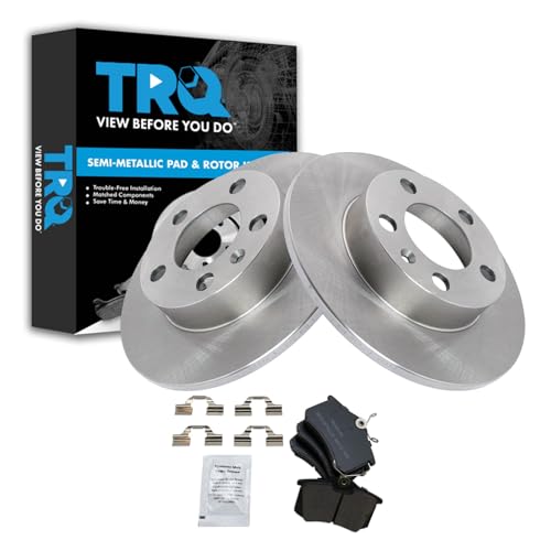 Image of TRQ Rear Brake Pad and Rotor Set Semi Metallic Solid Rotors