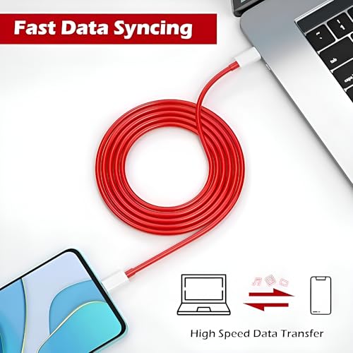Image of 65W Oneplus Original Type C Supervooc Fast Data Charging Cable for Oneplus 12 /12R /11 /11R /10 Pro /10R /10T /9 /9R /9Rt /8 /Nord Ce4 /Ce3 /Ce 3 Lite /Nord 3 /2 /2T /Ce 2 /Ce2 Lite 5G /Open, Support Warp 65 W Cord, Red