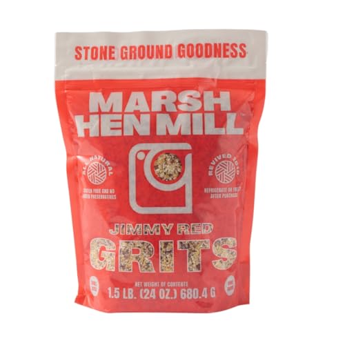Marsh Hen Mill Jimmy Red Grits Pure, Gluten Free Old Fashioned Stone Ground Grits | No Preservatives | Natural Authentic Southern Heirloom Corn Grits with Hearty, Fruity, Nutty Flavor | 24 Oz Pack