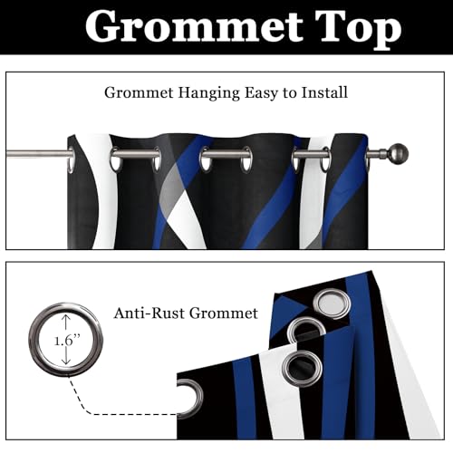 Image of weesire Black and Blue Blackout Curtains, 52 x 84 Inch, Grommet, 2 Panels