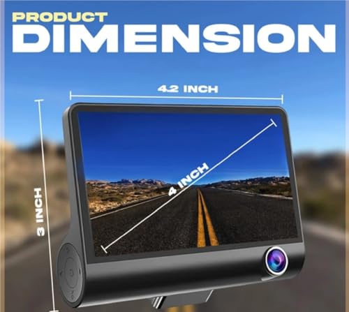 Image of 3 Channel Car Dash Camera Front Rear Inside, Full HD 1080P Car DVR with 4.2 Inch Display, Loop Recording, Reverse Camera Display, Wide Angle Vehicle Video Recorder Dash Cam