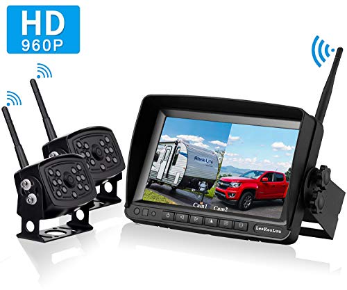 LeeKooLuu HD 960P Digital Wireless Dual Backup Camera 7'' Monitor Split Screen Highway