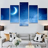 SIGNWIN 5 Panel Canvas Wall Art Modern Art Astronomy & Space Dramatic Minimalist Moon Multicolor Photography for Home Decorations Ready to Hang - 60