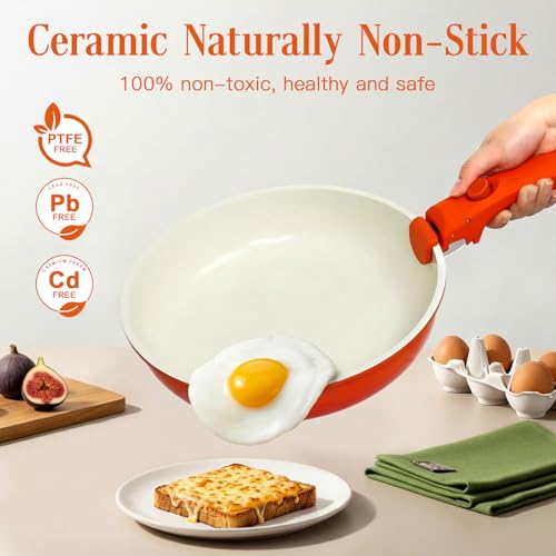Image of GIPP 11pcs Pots and Pans Set Non Stick, Nonstick Cookware Set Detachable Handle, Ceramic Pots for Cooking Non Stick with Removable Handle, RV Cookware Set for All Stoves, Orange Gradient