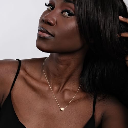 14K Solid Gold Personalized Initial Cube Necklace, Custom Letter Pendant in Real Gold, Dainty Necklace Gift for Women2