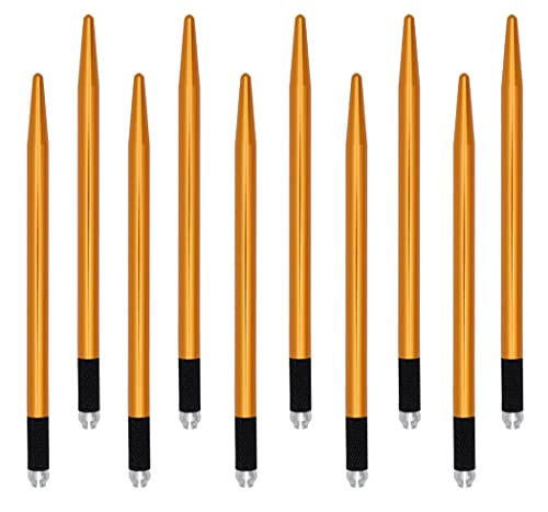 XIAOYU 10 Pieces Microblading Pens Kit Light Manual Fog Tattoo Eyebrow Pens for Makeup Handmade Eyebrow Tool Supplies(Gold)