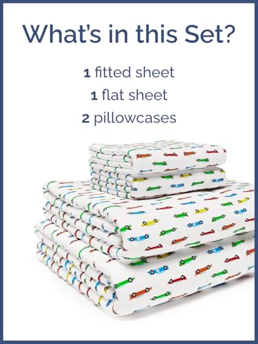 Image of CGK Unlimited Kids Full Size Cars Bed Sheets - 4 Piece Kids Cars Sheet Set | Cars Themed Bedding, Ultra-Soft, Cute & Cozy, Breathable & Machine Washable, Kids Bed Set for Boys, Girls, Teens & Toddlers