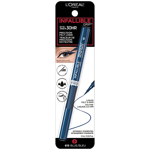 L’oréal Paris Cosmetics Paris Makeup Infallible Grip Precision Felt Eyeliner, Smudge Resistant, Long Lasting Waterproof Eyeliner, Blue, Blue, 0.03 Fl Oz #TOP1