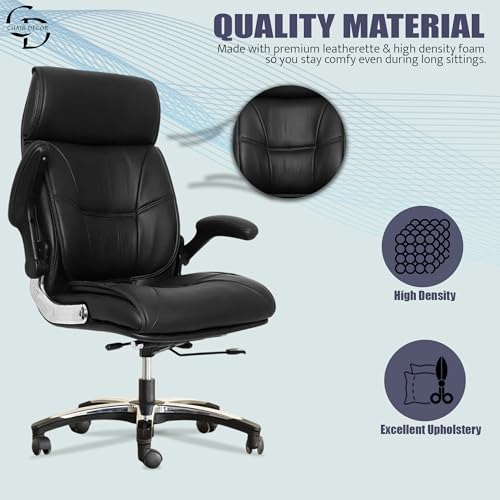 Image of Premium Leatherette Boss Chair for Office | Ergonomic High Back Revolving Chair for Home, Office, Study & Gaming | Height Adjustable Office Chair in Chrome Base | 1pc (Black)