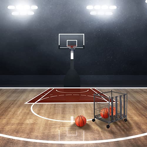 Relaxdays Ballwagen, 4 Rollen, HBT: 60 x 50 x 45 cm, Gitterrollwagen für Fußball, Basketball, Volleyball, Metall, grau
